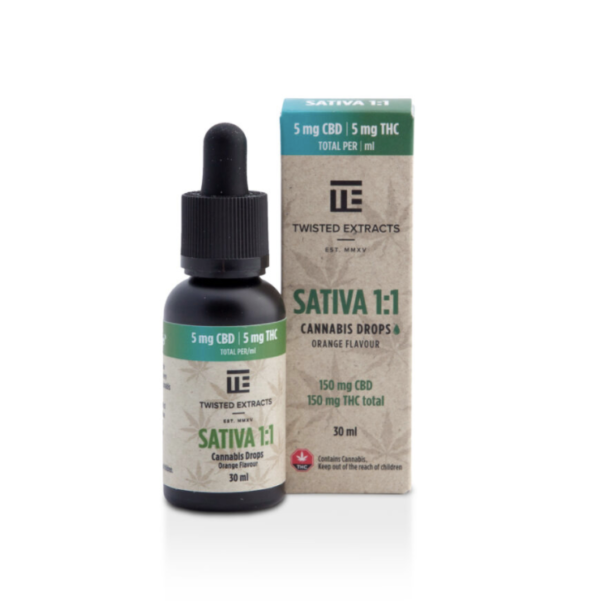 Twisted Extracts Oil Drops Sativa 1:1 - Orange (150mg CBD + 150mg THC – 30ml) Twisted Extracts Sativa Orange