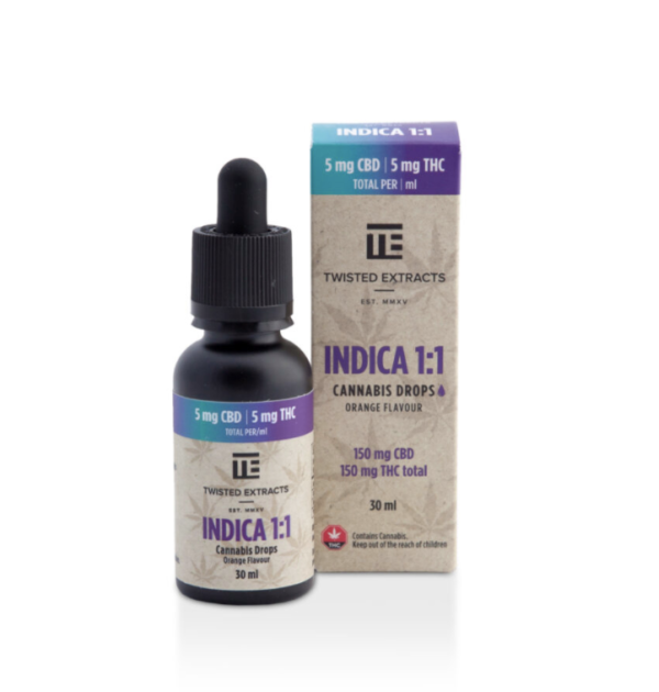 Twisted Extracts Oil Drops Indica 1:1 - Orange (150mg CBD + 150mg THC – 30ml) twisted extracts indica