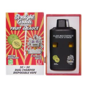Straight Goods Dual Chamber Vape – Melon Distillate + G-13 Haze Sauce (3 Grams + 3 Grams), buy bulk weed canada, cheap weed